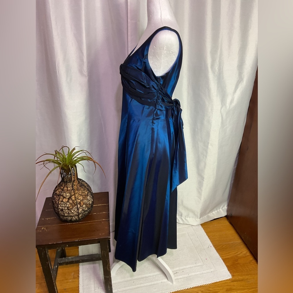 Suzi Chin for Maggy Boutique Blue Ruched Maxi Dress V neck Sleeveles - Picture 5 of 13